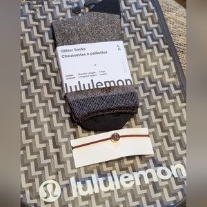 Lululemon Set: Glitter Quarter Socks Black Sz L, Logo Hair Tie and Tote Bag